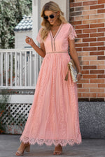 Load image into Gallery viewer, Scalloped Trim Lace Plunge Dress