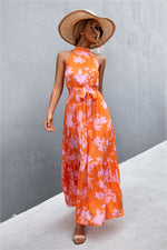 Load image into Gallery viewer, Printed Sleeveless Tie Waist Maxi Dress