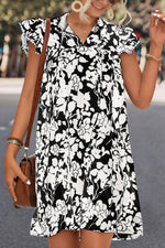 Load image into Gallery viewer, Floral Tie Neck Butterfly Sleeve Dress