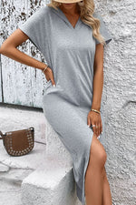 Load image into Gallery viewer, Short Sleeve Front Slit Hooded Dress