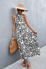 Load image into Gallery viewer, Printed Sleeveless Tie Waist Maxi Dress