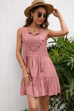 Load image into Gallery viewer, Tassel Tie Lace Trim Sleeveless Dress