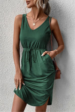 Load image into Gallery viewer, V-Neck Curved Hem Sleeveless Dress
