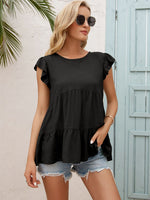 Load image into Gallery viewer, Round Neck Flutter Sleeve Tiered Blouse