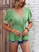 Load image into Gallery viewer, Contrast V-Neck Babydoll Top