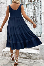 Load image into Gallery viewer, Decorative Button Scoop Neck Tiered Sleeveless Dress