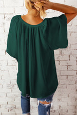 Load image into Gallery viewer, Gathered Detail Notched Neck Flutter Sleeve Top