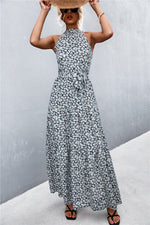 Load image into Gallery viewer, Printed Sleeveless Tie Waist Maxi Dress