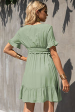 Load image into Gallery viewer, Smocked Waist Flounce Sleeve Ruffle Hem Dress