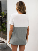 Load image into Gallery viewer, Color Block V-Neck Short Sleeve Tee