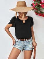 Load image into Gallery viewer, Cutout Round Neck Petal Sleeve Blouse
