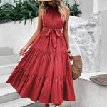 Load image into Gallery viewer, Tie Belt Tiered Midi Dress