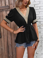 Load image into Gallery viewer, Contrast V-Neck Babydoll Top