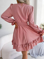 Load image into Gallery viewer, Tie Front Smocked Waist Flounce Sleeve Dress
