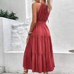 Load image into Gallery viewer, Tie Belt Tiered Midi Dress