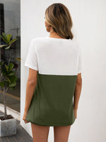 Load image into Gallery viewer, Color Block V-Neck Short Sleeve Tee