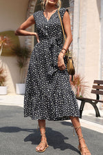 Load image into Gallery viewer, Floral Tie-Waist Ruffle Hem Dress