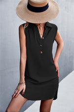 Load image into Gallery viewer, Buttoned Johnny Collar Sleeveless Dress
