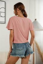 Load image into Gallery viewer, Decorative Button V-Neck Tied Blouse