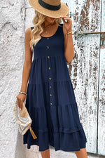 Load image into Gallery viewer, Decorative Button Scoop Neck Tiered Sleeveless Dress