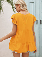 Load image into Gallery viewer, Round Neck Flutter Sleeve Tiered Blouse
