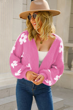 Load image into Gallery viewer, Floral Open Front Fuzzy Cardigan