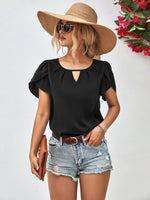 Load image into Gallery viewer, Cutout Round Neck Petal Sleeve Blouse