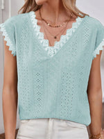 Load image into Gallery viewer, V-Neck Eyelet Short Sleeve Top