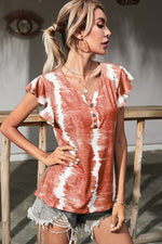 Load image into Gallery viewer, Tie-Dye Buttoned Flutter Sleeve Blouse