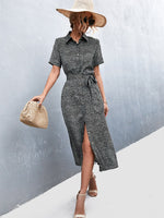 Load image into Gallery viewer, Printed Tie Waist Short Sleeve Shirt Dress