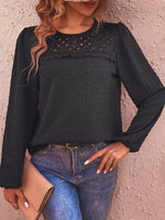 Load image into Gallery viewer, Swiss Dot Lace Trim Long Sleeve Blouse