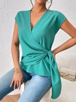 Load image into Gallery viewer, Tied Surplice Neck Short Sleeve Blouse