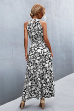 Load image into Gallery viewer, Printed Sleeveless Tie Waist Maxi Dress