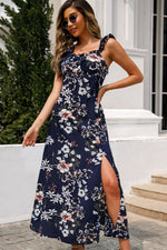Load image into Gallery viewer, Floral Print Sleeveless Square Neck Slit Midi Dress