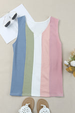 Load image into Gallery viewer, Multicolored Striped Waffle-Knit Sleeveless Tank