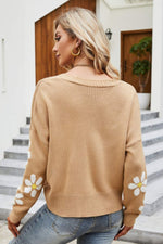 Load image into Gallery viewer, Floral Ribbed Trim Drop Shoulder Cardigan
