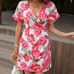 Load image into Gallery viewer, Floral Tied Short Sleeve Mini Dress