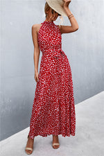 Load image into Gallery viewer, Printed Sleeveless Tie Waist Maxi Dress