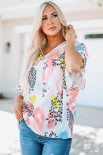 Load image into Gallery viewer, Mixed Print V-Neck Half Sleeve Top