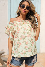 Load image into Gallery viewer, Floral Frill Trim Off-Shoulder Blouse