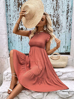 Load image into Gallery viewer, Smocked Round Neck Tiered Dress