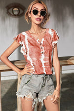 Load image into Gallery viewer, Tie-Dye Buttoned Flutter Sleeve Blouse