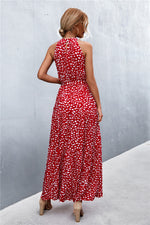 Load image into Gallery viewer, Printed Sleeveless Tie Waist Maxi Dress