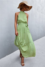 Load image into Gallery viewer, Printed Sleeveless Tie Waist Maxi Dress