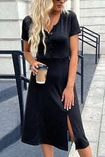 Load image into Gallery viewer, Buttoned Short Sleeve Slit Dress