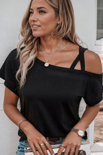Load image into Gallery viewer, Crisscross Asymmetrical Neck Short Sleeve Top
