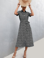 Load image into Gallery viewer, Printed Tie Waist Short Sleeve Shirt Dress