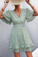 Load image into Gallery viewer, Printed Smocked Waist Layered Surplice Dress