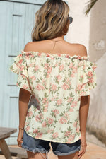 Load image into Gallery viewer, Floral Frill Trim Off-Shoulder Blouse
