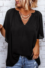 Load image into Gallery viewer, Gathered Detail Notched Neck Flutter Sleeve Top